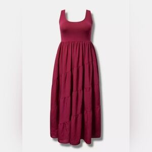Torrid Maxi Asymmetrixal- Tiers Dress With Pockets Size 0 Red Plum